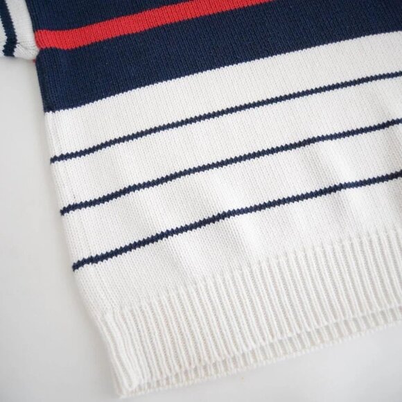 Vintage Eddie Bauer White with Red and  Blue Stripes Knit Crewneck Sweater L - Picture 8 of 11